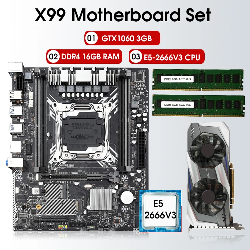 X99 Motherboard Processor and Memory Kit XEON E5 2666 V3 2 * 8GB =16GB DDR4 RECC RAM GTX1060 3GB Video Card
X99 Motherboard Processor and Memory Kit XEON E5 2666 V3 2 * 8GB =16GB DDR4 RECC RAM GTX1060 3GB Video Card