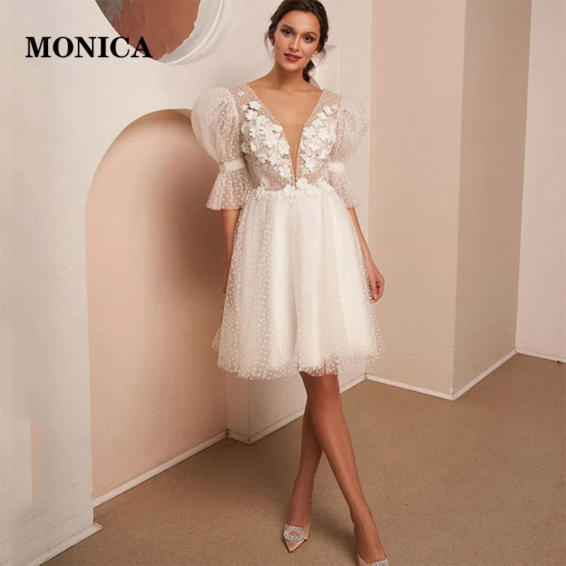Short Tulle Wedding Dresses V-neck Ivory Half Puff Sleeve A Line 3D Lace Wedding Party Gowns 2022 For Women Short Knee Length
Short Tulle Wedding Dresses V-neck Ivory Half Puff Sleeve A Line 3D Lace Wedding Party Gowns 2022 For Women Short Knee Length