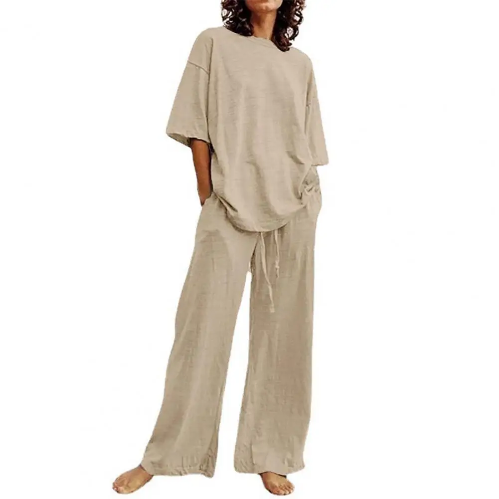2 Pcs/Set Women T-shirt Pants Set Solid Color Elastic Waist Half Sleeves Loose O Neck Summer Women Top Trousers Set 2022
2 Pcs/Set Women T-shirt Pants Set Solid Color Elastic Waist Half Sleeves Loose O Neck Summer Women Top Trousers Set 2022
