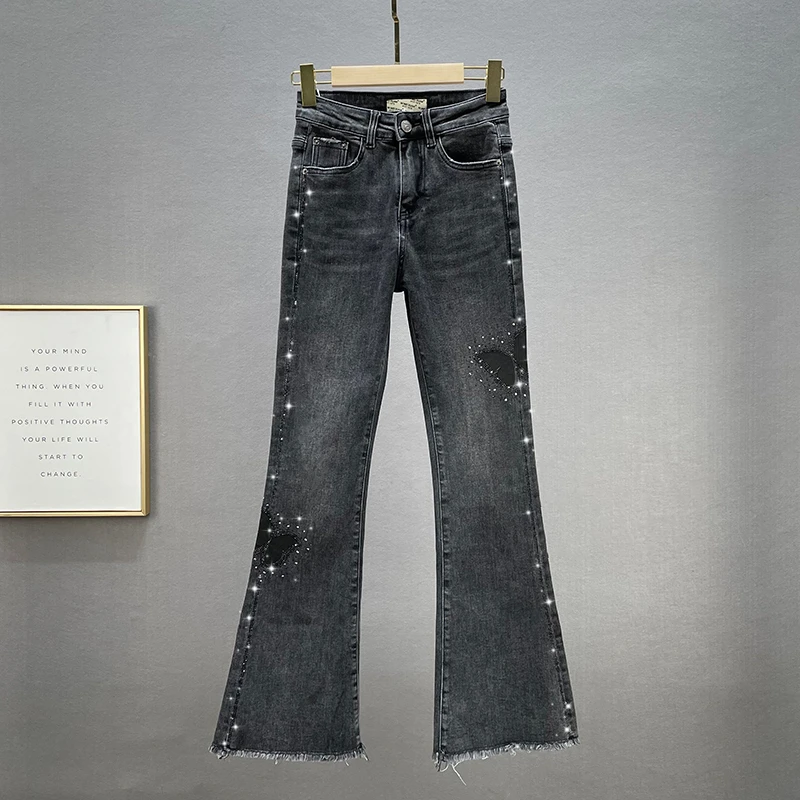 Черные джинсы для женщин, брюки с широкими штанинами, Новинка осени 2023, облегающие обтягивающие европейские товары, бриджи с высокой талией 
Черные джинсы для женщин, брюки с широкими штанинами, Новинка осени 2023, облегающие обтягивающие европейские товары, бриджи с высокой талией