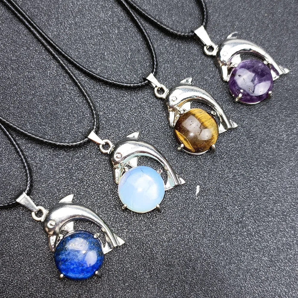 Silver Color Sea Animal Dolphin Necklaces for Girl Chakra Reiki Natural Round Gem Stone Beads Pendent Necklaces Women Jewelry
Silver Color Sea Animal Dolphin Necklaces for Girl Chakra Reiki Natural Round Gem Stone Beads Pendent Necklaces Women Jewelry
