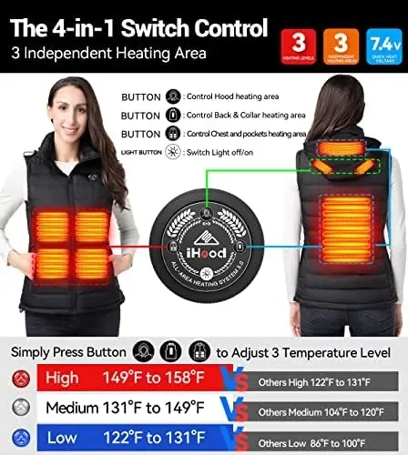 Women's Heated Vest with Battery Pack, Heated Vest Women with Retractable Heated Hood Washable Heated Jackets for Women
Women's Heated Vest with Battery Pack, Heated Vest Women with Retractable Heated Hood Washable Heated Jackets for Women