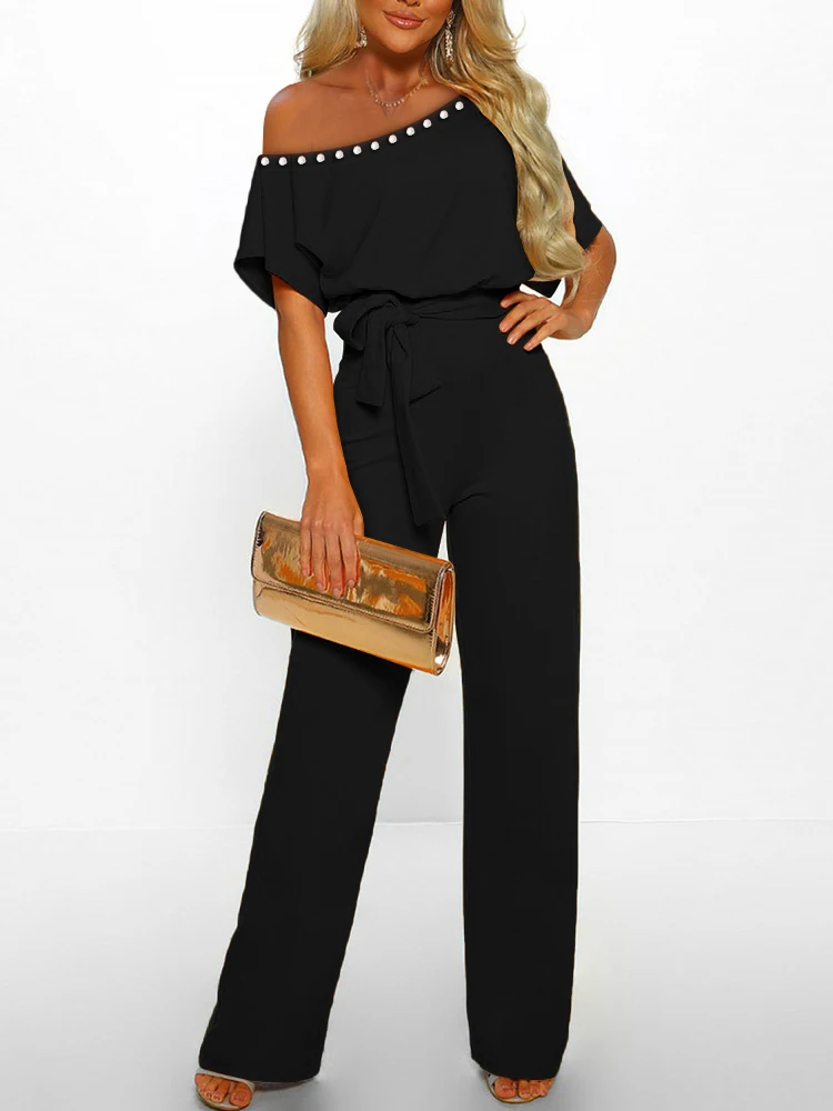 Women Sexy Off Shoulder Party Jumpsuit Elegant Pearl Tie-up Solid Playsuit Overalls 2022 Summer Casual Short Sleeve Loose Romper
Women Sexy Off Shoulder Party Jumpsuit Elegant Pearl Tie-up Solid Playsuit Overalls 2022 Summer Casual Short Sleeve Loose Romper
