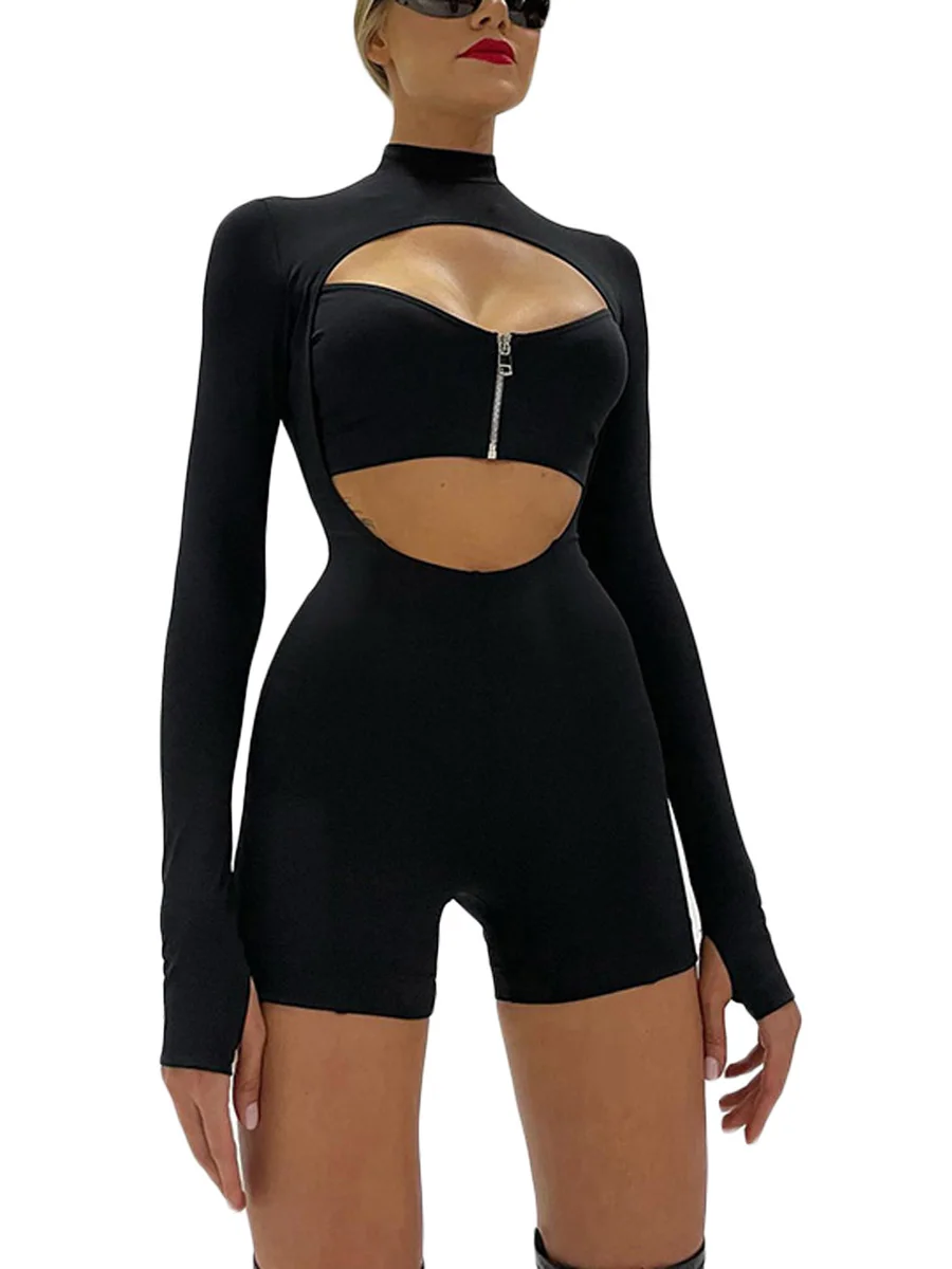 Women Sexy Hollow Out Short Jumpsuit Long Sleeve Turtleneck Bodycon Romper Cutout Zipper Bodysuit Playsuit Club Party
Women Sexy Hollow Out Short Jumpsuit Long Sleeve Turtleneck Bodycon Romper Cutout Zipper Bodysuit Playsuit Club Party