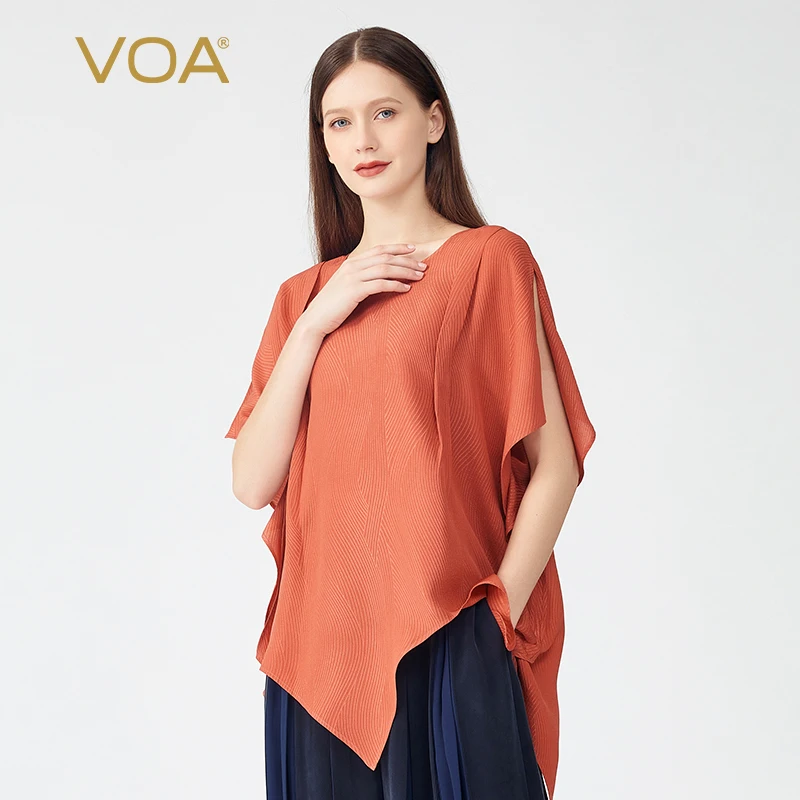 VOA Simple O-Neck Stripe Batwing Half Sleeve Loose Woman Silk Tops Summer Casual Irregular Hem Harajuku Woman Tshirts Chic BE868
VOA Simple O-Neck Stripe Batwing Half Sleeve Loose Woman Silk Tops Summer Casual Irregular Hem Harajuku Woman Tshirts Chic BE868