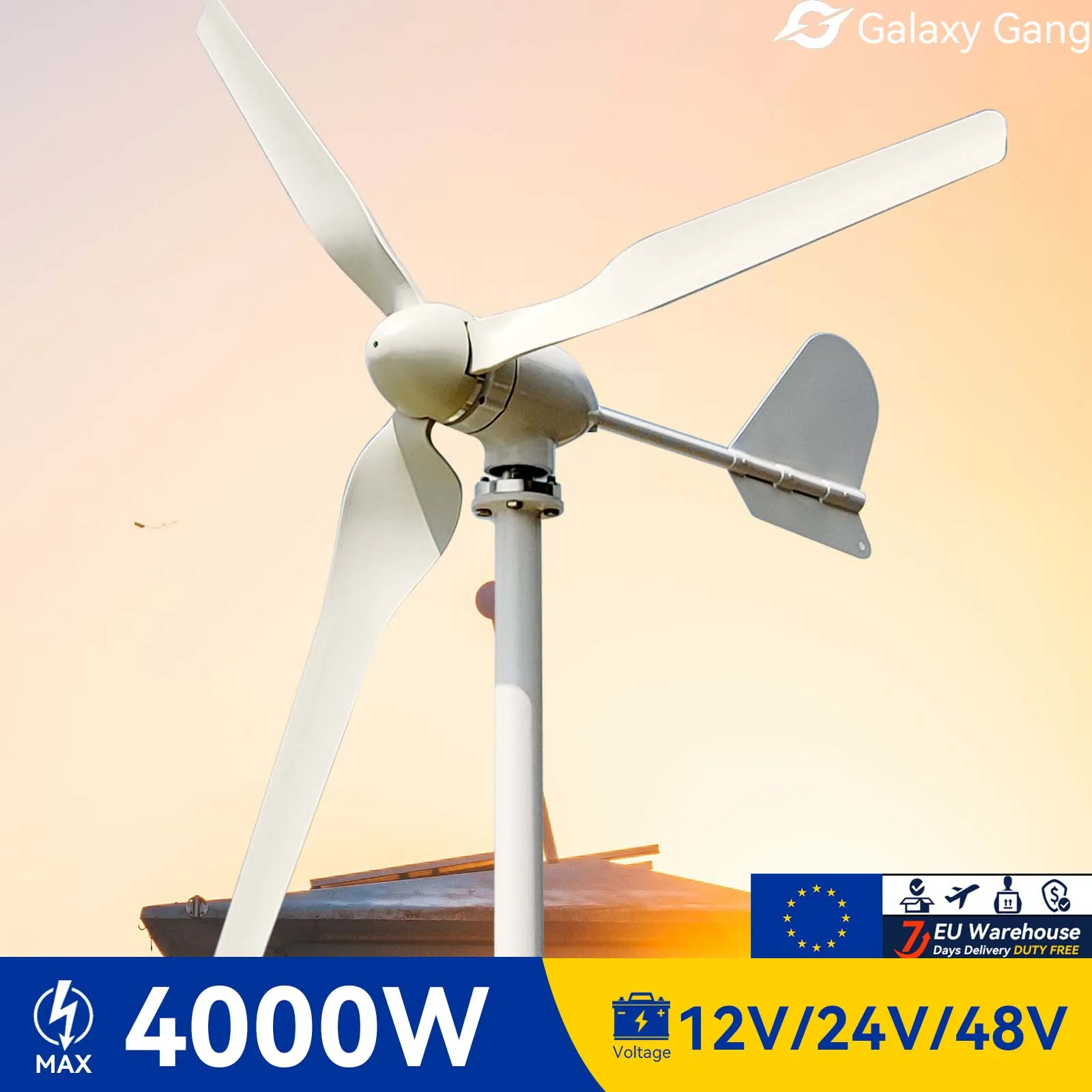 Galaxy Gang Wind Turbine Generator 48v 12v 24v Home Use 4KW 3 Blades 4000W Windmill With Mppt Charge Controller Model GGM3
Galaxy Gang Wind Turbine Generator 48v 12v 24v Home Use 4KW 3 Blades 4000W Windmill With Mppt Charge Controller Model GGM3