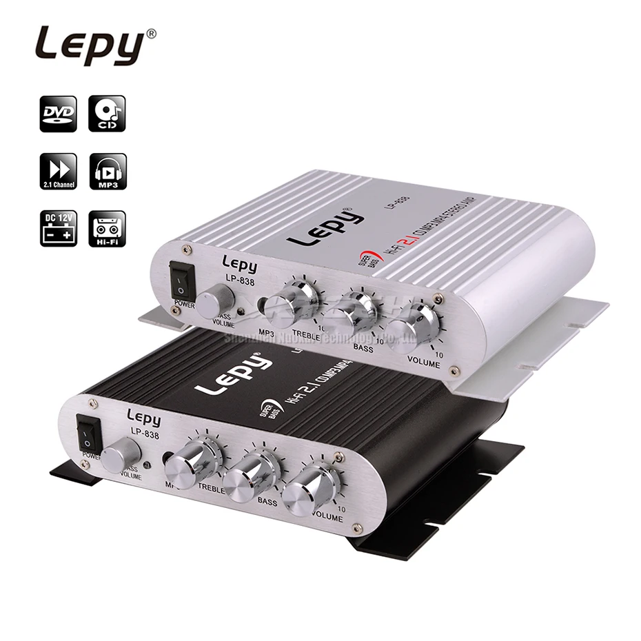 

LP-838 Lepy MINI Digital Car Power Amplifier 2.1CH 20W 2x15W Hi-Fi MP3 MP4 Stereo Booster DVD Motorcycle Home BASS Audio Player