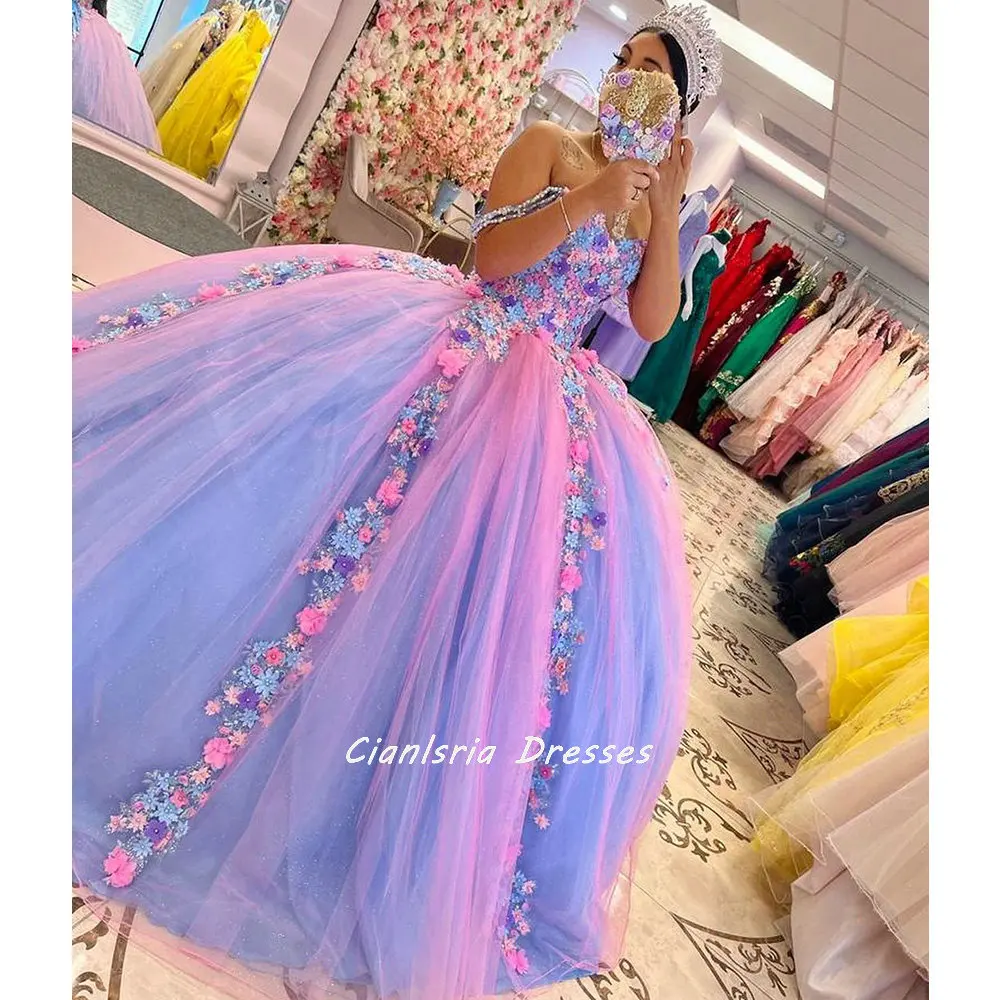Красочное бальное платье ручной работы с цветами, платья для Quinceanera с открытыми плечами, милые платья принцессы для 16 девушек, 15 ньер 
Красочное бальное платье ручной работы с цветами, платья для Quinceanera с открытыми плечами, милые платья принцессы для 16 девушек, 15 ньер