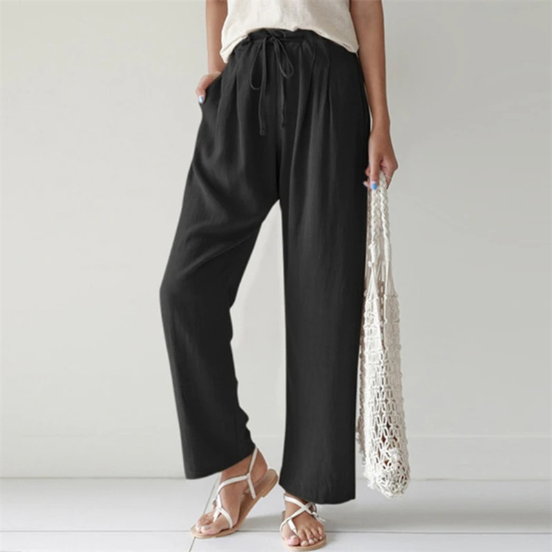 Solid Color Drawstring Elastic Pants Waist Work Trousers Elegant Loose Double Pocket Casual Cotton Long Pants 2023 New
Solid Color Drawstring Elastic Pants Waist Work Trousers Elegant Loose Double Pocket Casual Cotton Long Pants 2023 New