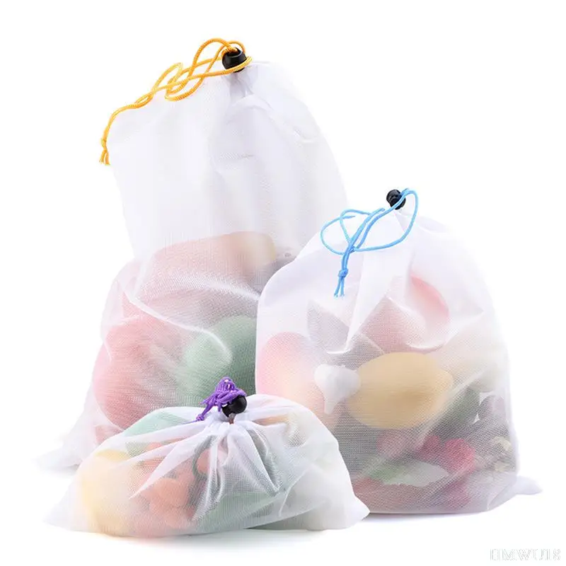 

Многоразовые сетчатые продуктовые сумки, экологически чистые моющиеся мешки для продуктов, органайзер для хранения фруктов, овощей, игруше...