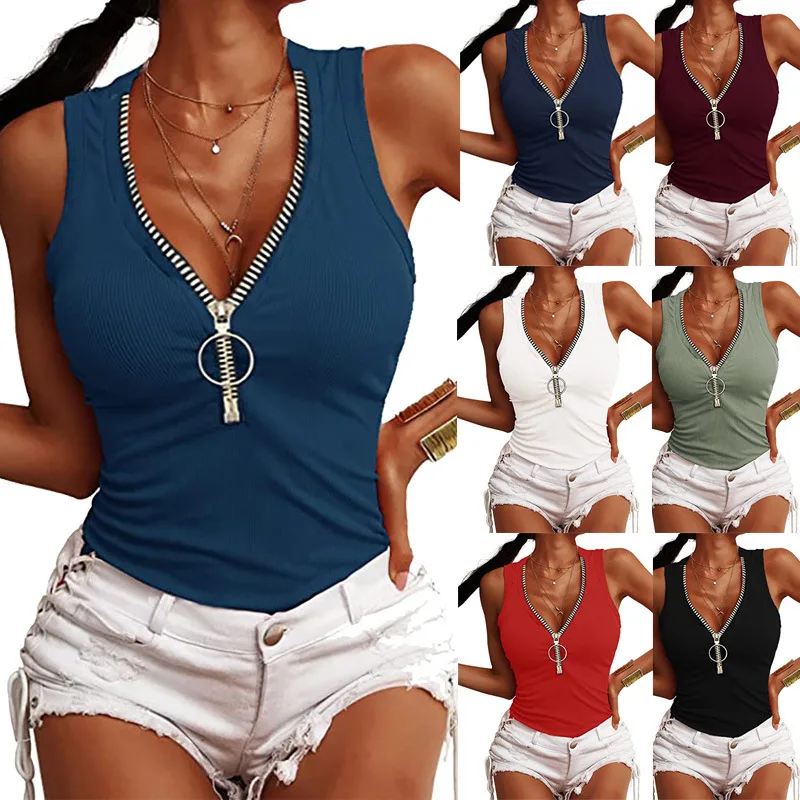 2022 Summer New Women's Clothing Thread Zipper Slim Tank Top T-Shirt Women Sleeveless Tops Basic Street Style Oversized T-Shirt
2022 Summer New Women's Clothing Thread Zipper Slim Tank Top T-Shirt Women Sleeveless Tops Basic Street Style Oversized T-Shirt