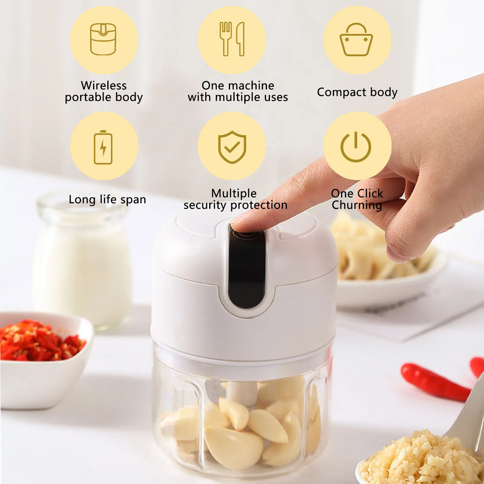 250mL Mini Electric Garlic Chopper USB Charging Ginger Masher Machine Sturdy Durable Chili Vegetable Crusher Kitchen Tool
250mL Mini Electric Garlic Chopper USB Charging Ginger Masher Machine Sturdy Durable Chili Vegetable Crusher Kitchen Tool