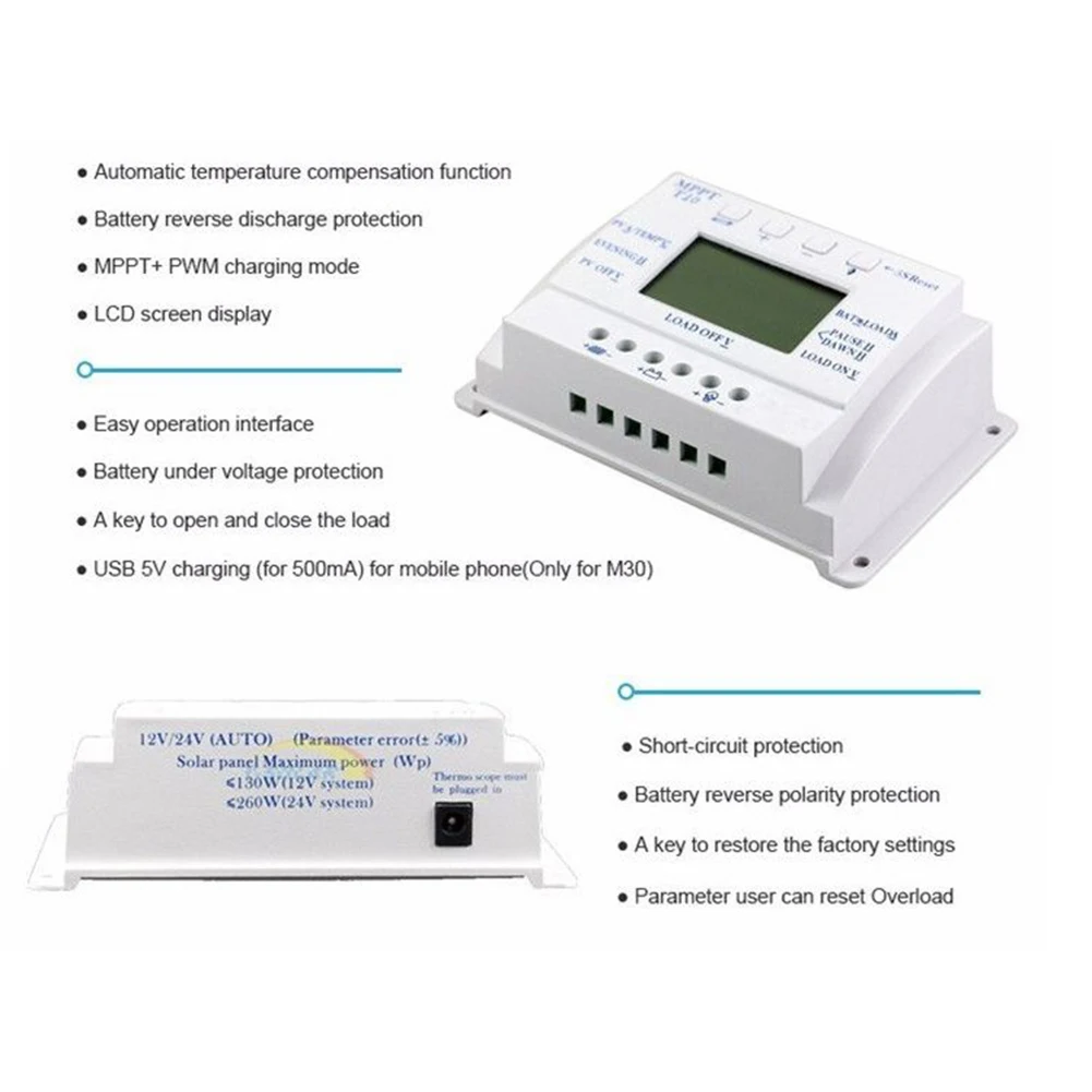 Fittings Solar Controller Electrical Supplies MPPT 20A Regulator Solar Panel 12V 24V Temp Sensor USB 5V Charging
Fittings Solar Controller Electrical Supplies MPPT 20A Regulator Solar Panel 12V 24V Temp Sensor USB 5V Charging