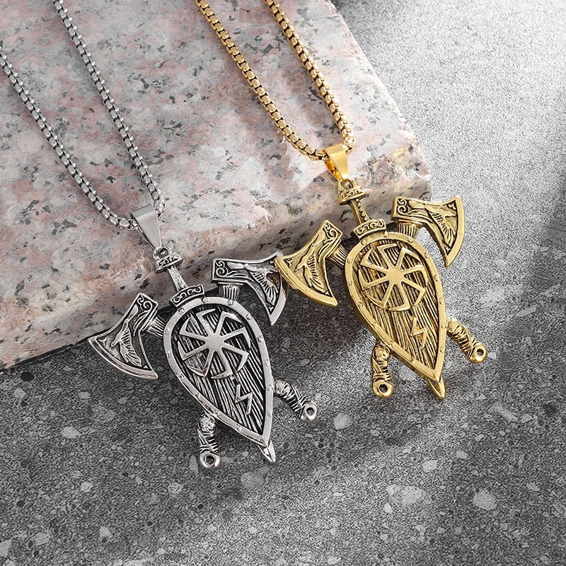 Vintage Norse Mythology Odin Double Ax Shield Pendant Necklace for Men Punk Hip Hop Rock Party Gift
Vintage Norse Mythology Odin Double Ax Shield Pendant Necklace for Men Punk Hip Hop Rock Party Gift