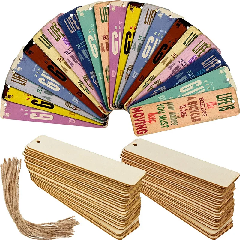 20PCS Wood Blank Bookmarks with Holes and Ropes Wooden Book Markers Rectangle Thin Unfinished Wood Hanging Tag for DIY Crafts 
20PCS Wood Blank Bookmarks with Holes and Ropes Wooden Book Markers Rectangle Thin Unfinished Wood Hanging Tag for DIY Crafts