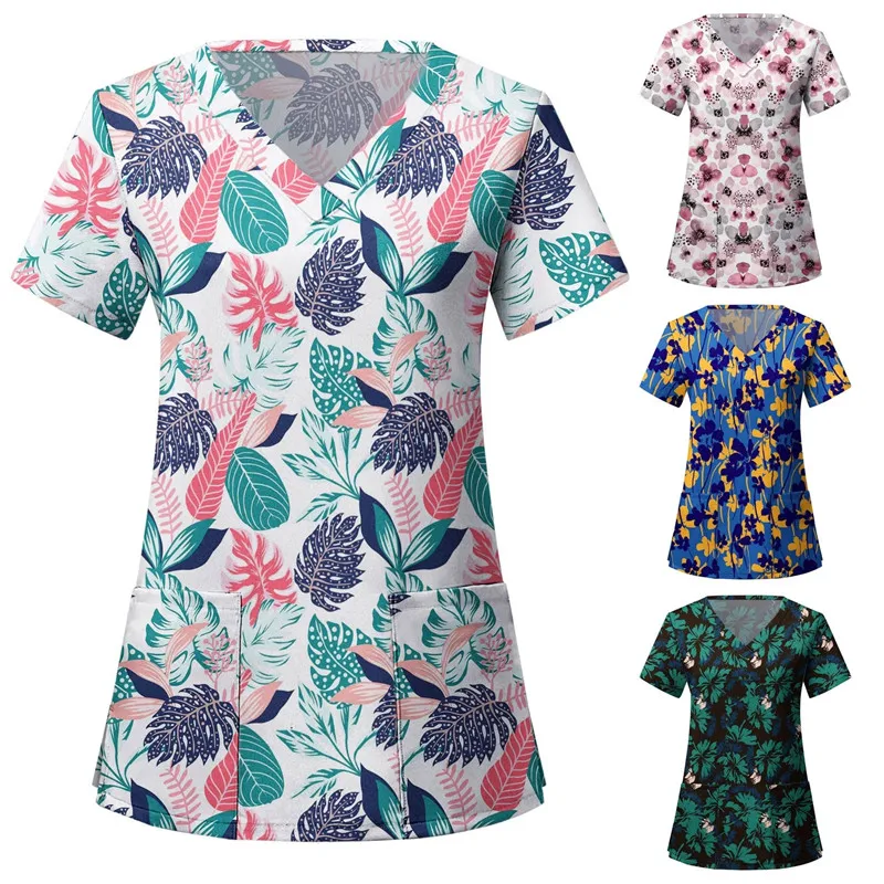 Nurse Uniform Women Casual Floral Print Short Sleeve V-neck T-shirt Clinical Uniform Loose Blouse Tops Uniform
Nurse Uniform Women Casual Floral Print Short Sleeve V-neck T-shirt Clinical Uniform Loose Blouse Tops Uniform