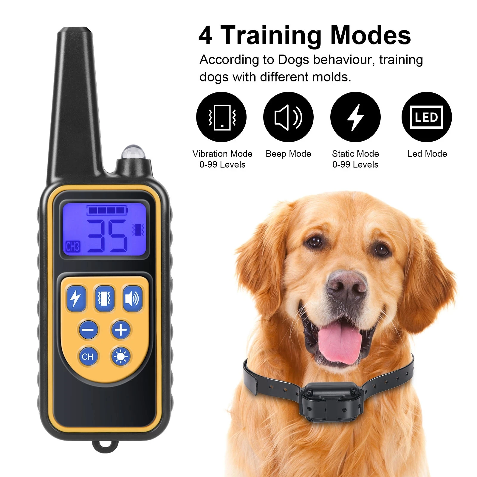 

800m Electric Dog Training Collar Waterproof Rechargeable Pet Remote Control With Shock Vibration Beep For All Size Lcd Display