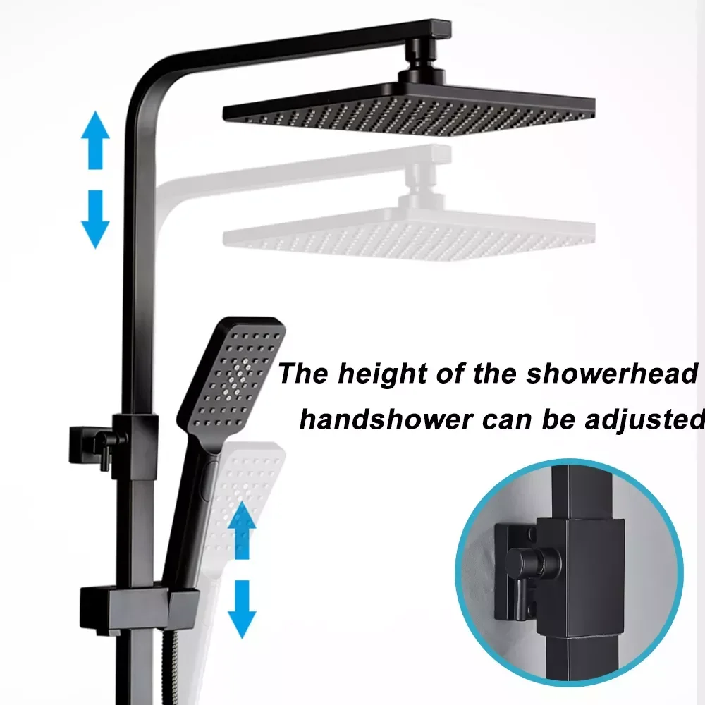 Black Brass Shower Faucet Set Rainfall Bathtub Tap With Bathroom Shelf 4 Functions Height Adjust Shower Mixer Crane Fast Delivey 
Black Brass Shower Faucet Set Rainfall Bathtub Tap With Bathroom Shelf 4 Functions Height Adjust Shower Mixer Crane Fast Delivey