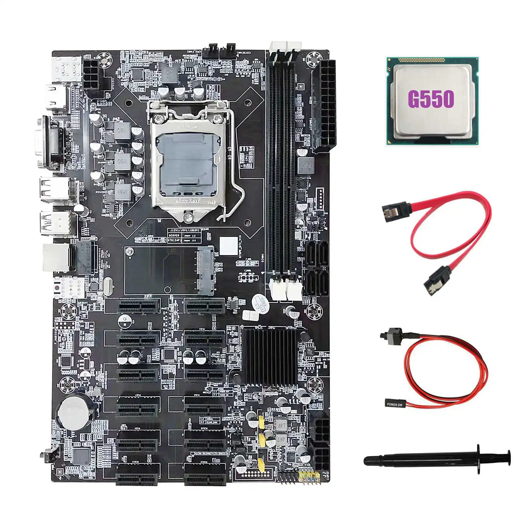 B75 ETH Mining Motherboard 12 PCIE+G550 CPU+SATA Cable+Switch Cable+Thermal Grease LGA1155 B75 BTC Miner Motherboard
B75 ETH Mining Motherboard 12 PCIE+G550 CPU+SATA Cable+Switch Cable+Thermal Grease LGA1155 B75 BTC Miner Motherboard