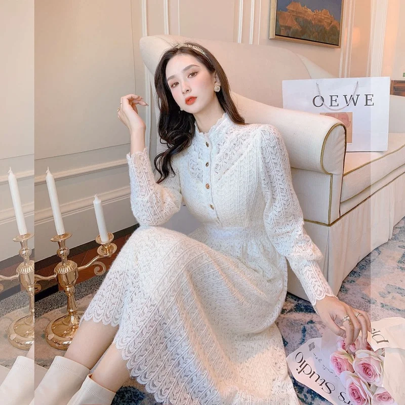 Spring Autumn Clothing Women Elegant Dress Sweet Embroidery Lace Dress Stand Collar Party Long Dresses Vestidos Robe Femme E265
Spring Autumn Clothing Women Elegant Dress Sweet Embroidery Lace Dress Stand Collar Party Long Dresses Vestidos Robe Femme E265