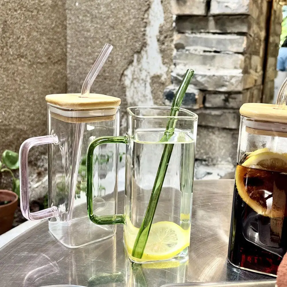 400ML Square Mug With Lids And Straws Single Colored Handle Layer Drinking Glass Cups For Soda Iced Coffee Milk Bubble Tea Water
400ML Square Mug With Lids And Straws Single Colored Handle Layer Drinking Glass Cups For Soda Iced Coffee Milk Bubble Tea Water