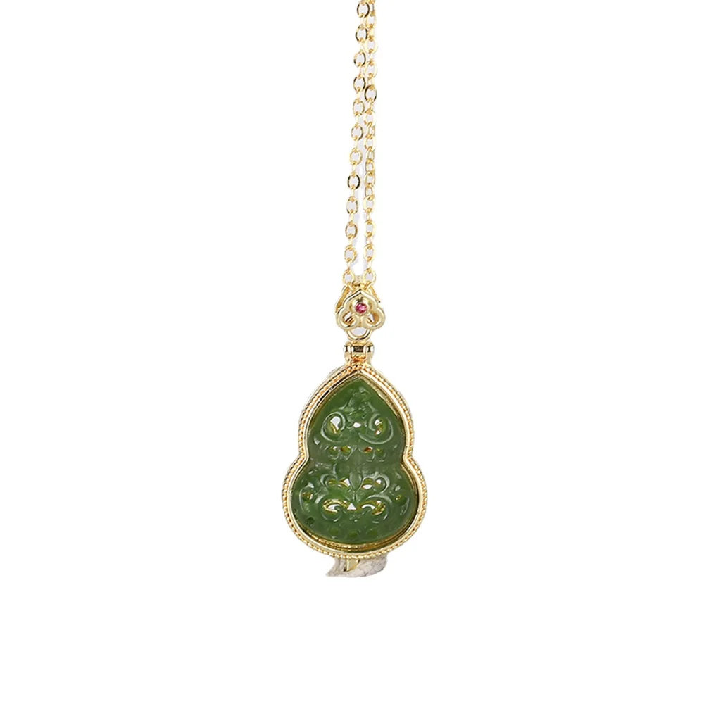 925 Silver Pendant FULL Craved Hollow Gourd Green Jade Pendant 
925 Silver Pendant FULL Craved Hollow Gourd Green Jade Pendant