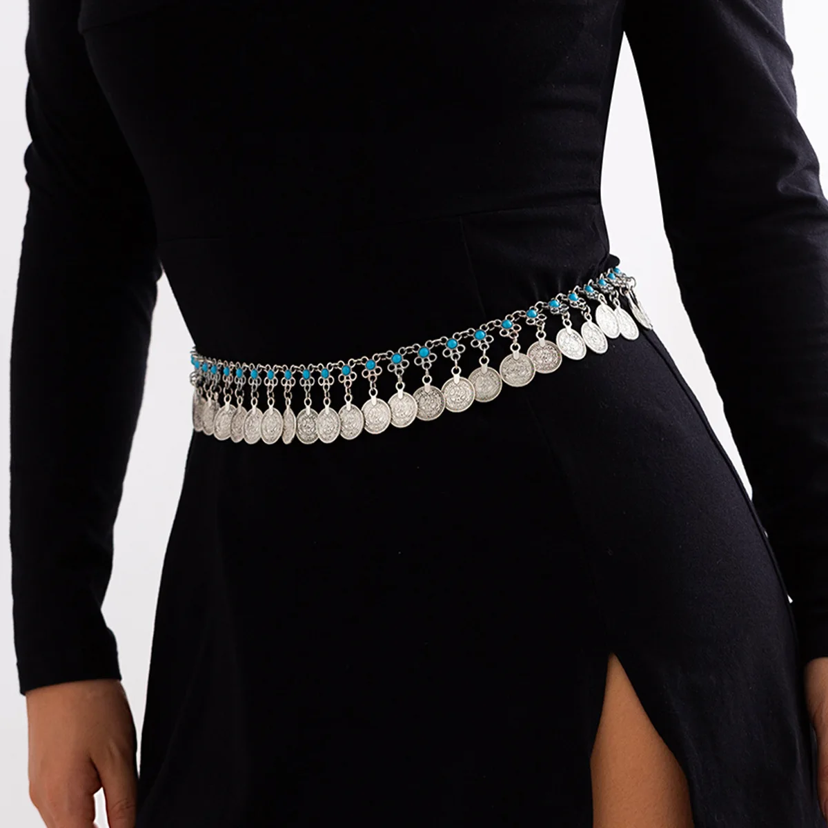 

Tassel Body Chain Ethnic Style Turquoise Chain Babes Waist Chain Vintage Bohemian Coins Women Belt Adult Metal Fashion 2022