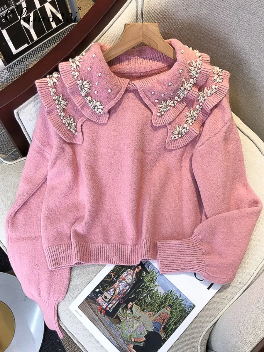 Heavy Doll Collar Knitted Top for Women 2022 Autumn Winter New Fashion Japanese Style Loose Pullover Sweet Elegant Sweater 
Heavy Doll Collar Knitted Top for Women 2022 Autumn Winter New Fashion Japanese Style Loose Pullover Sweet Elegant Sweater