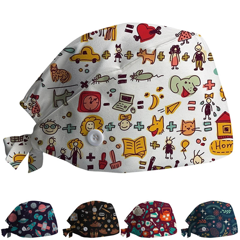 Cartoon Printing Cotton Christmas Nurse Cap Women Sweat-Absorbent Scrub Cap Dentist Hat Men Beauty Salon Care Caps Xmas Gifts
Cartoon Printing Cotton Christmas Nurse Cap Women Sweat-Absorbent Scrub Cap Dentist Hat Men Beauty Salon Care Caps Xmas Gifts