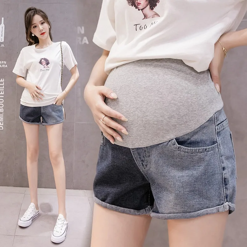 

1822 Summer Casual Hot Denim Maternity Shorts Rolled Up Wide Leg Loose Belly Shorts Clothes for Pregnant Women Pregnancy Bottoms