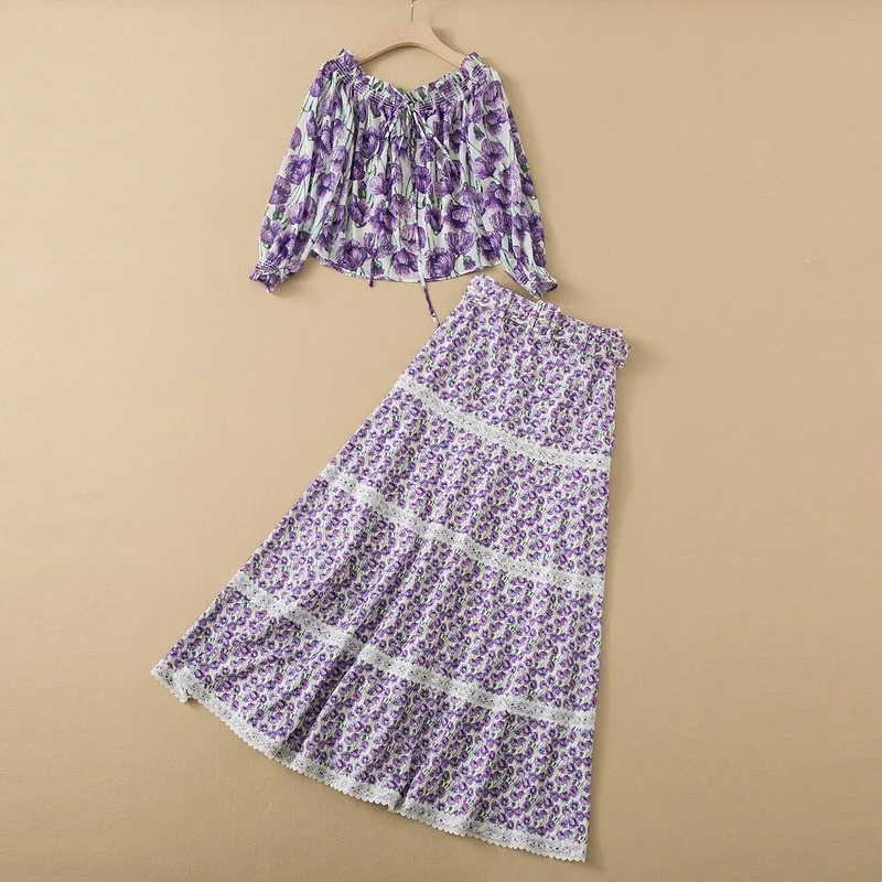 European and American women's wear spring 2022 new Long sleeve horn sleeve Tulip print shirt a collar Fashion skirt Fashion suit
European and American women's wear spring 2022 new Long sleeve horn sleeve Tulip print shirt a collar Fashion skirt Fashion suit