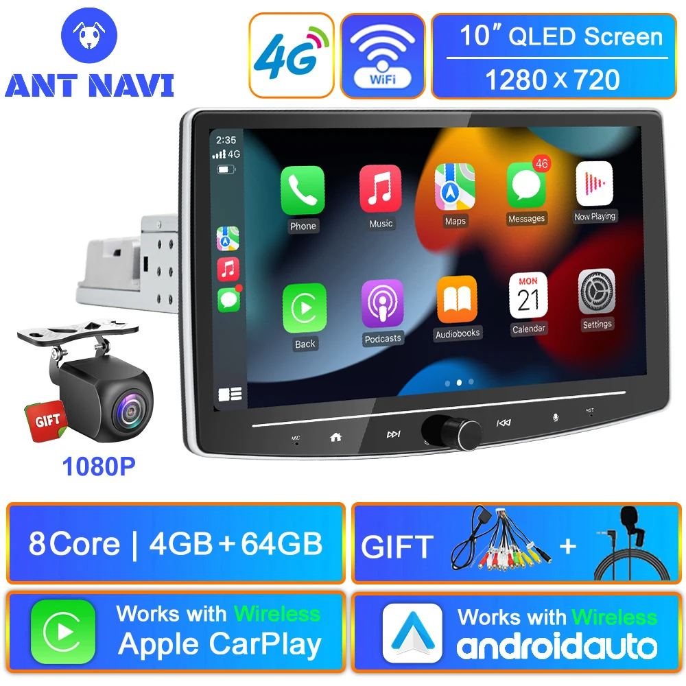 AntNavi 10-дюймовый поворотный Android автомобильный радиоприемник QLED экран GPS Android 1 Din применяется CarPlay авторадио ручка кнопка мультимедийный плеер DVD 
AntNavi 10-дюймовый поворотный Android автомобильный радиоприемник QLED экран GPS Android 1 Din применяется CarPlay авторадио ручка кнопка мультимедийный плеер DVD