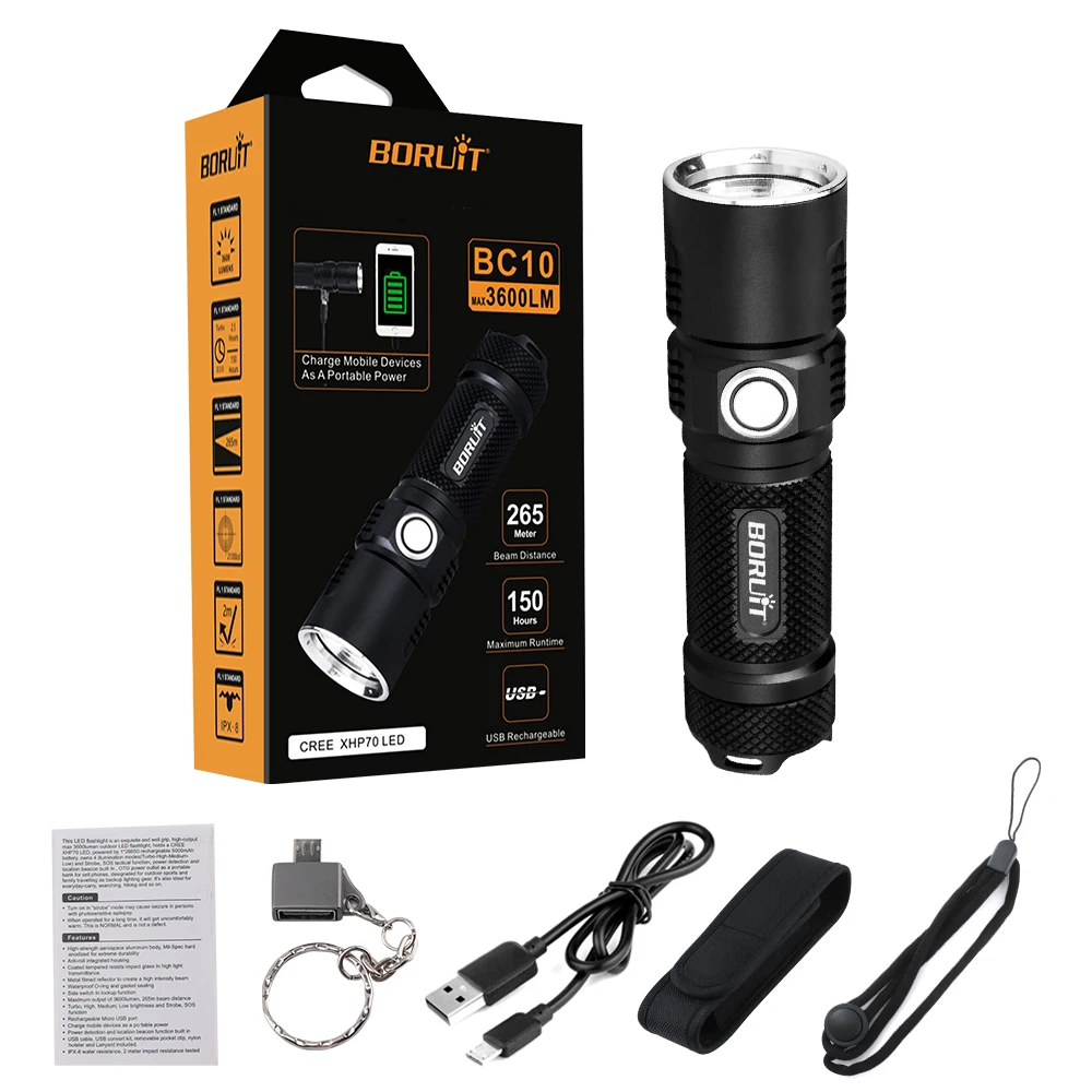BORUiT BC10 фонарик 3600LM
BORUiT BC10 фонарик 3600LM