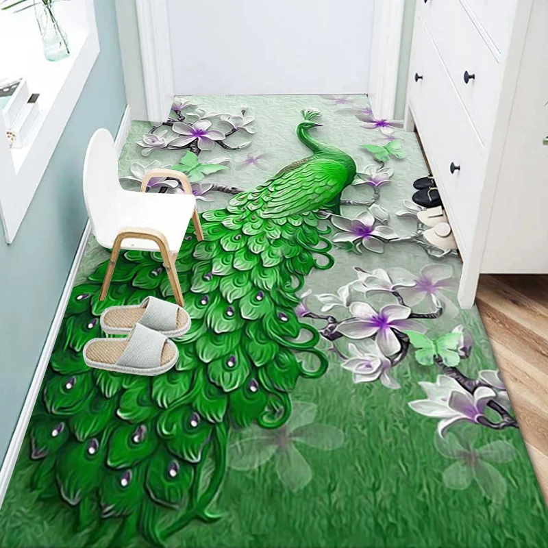 

Modern Living Room Rug 3D Carpet Diamond Velvet Entrance Doormat Anti-slip Peacock Hallway Corridor Rugs Bedroom Kitchen Mat