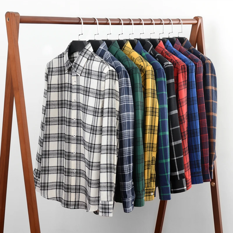 

Men's Standard-Fit Long-Sleeve Plaid Cotton Shirt New Arrivals Four Seasons Fashion Casual Fat Red Shirt Men Plus Size