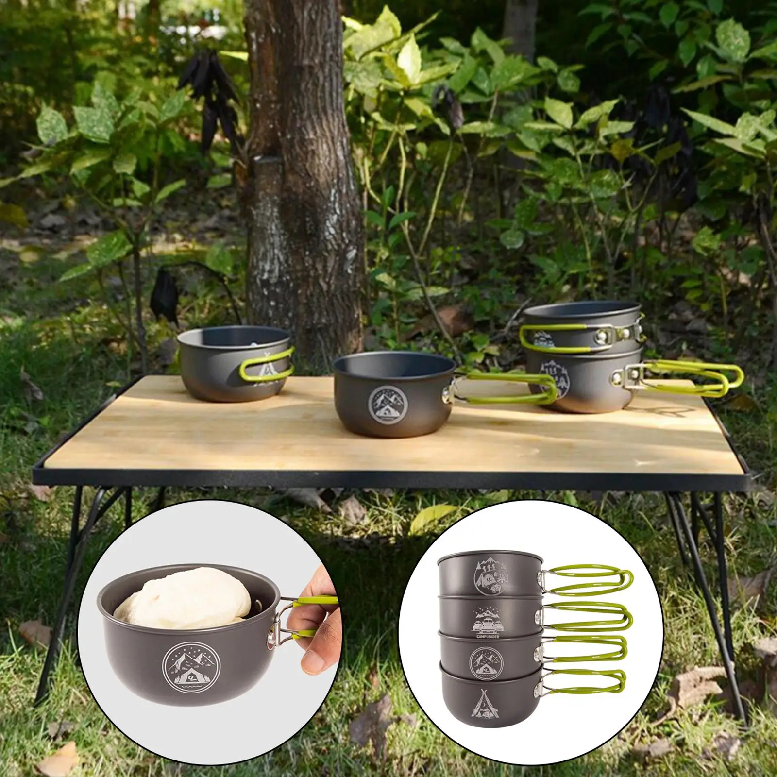4Pcs Portable Camping Pot Bowls Foldable Handle Nonstick for Hiking Kitchen 
4Pcs Portable Camping Pot Bowls Foldable Handle Nonstick for Hiking Kitchen