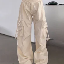 Y2K Street Wear Cargo Pants for Women Korean Harajuku Fashion Work Trousers Solid Wide Leg Straight Casual Pant Spring Autumn