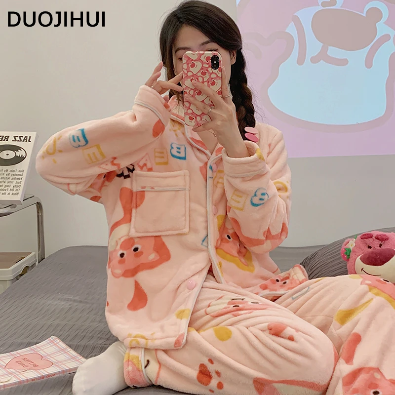 DUOJIHUI Basic 7-colors Loose Simple Cardigan Female Sleepwear Sets Chicly Print Fashion Winter Flannel New Pajamas for Women
DUOJIHUI Basic 7-colors Loose Simple Cardigan Female Sleepwear Sets Chicly Print Fashion Winter Flannel New Pajamas for Women