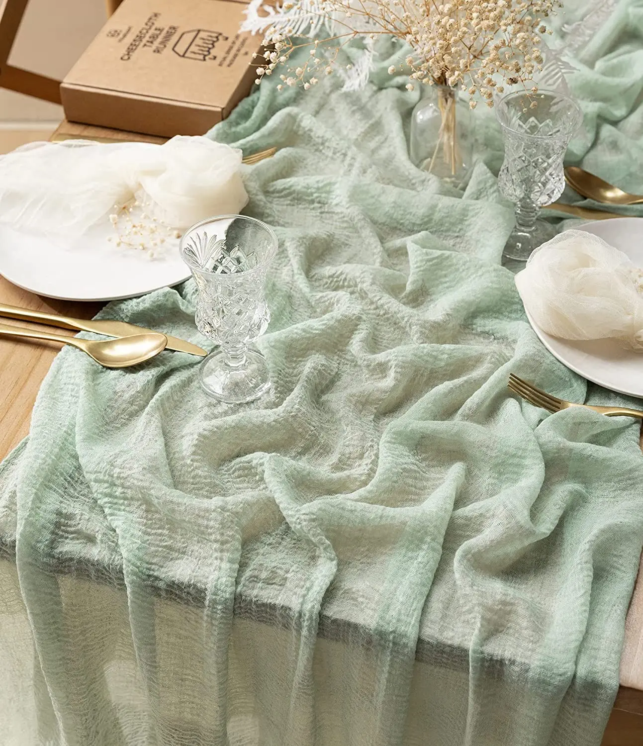 

Sage Green Cheesecloth Table Runner 10ft Boho Gauze Wedding Dining Table Decoration Rustic Reception Bridal Shower Table Cover