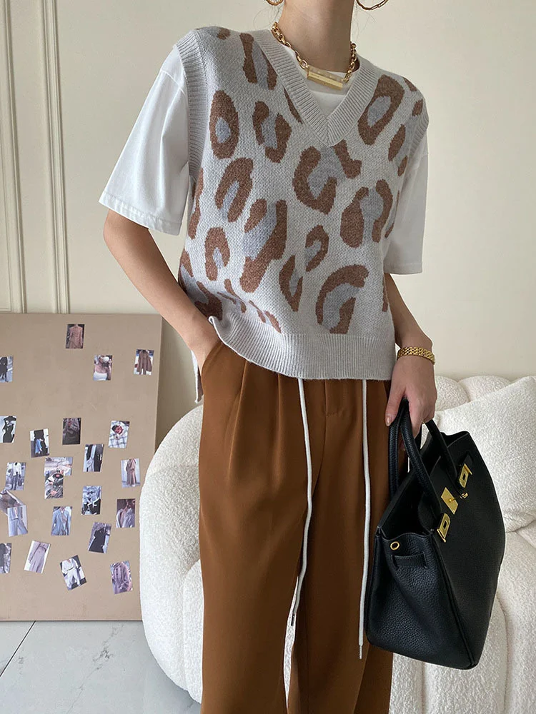 Women Loose Fit Coffee Leopard Print Big Size Knitting Vest New V-collar Sleeveless Fashion Spring Autumn 2022 M125
Women Loose Fit Coffee Leopard Print Big Size Knitting Vest New V-collar Sleeveless Fashion Spring Autumn 2022 M125