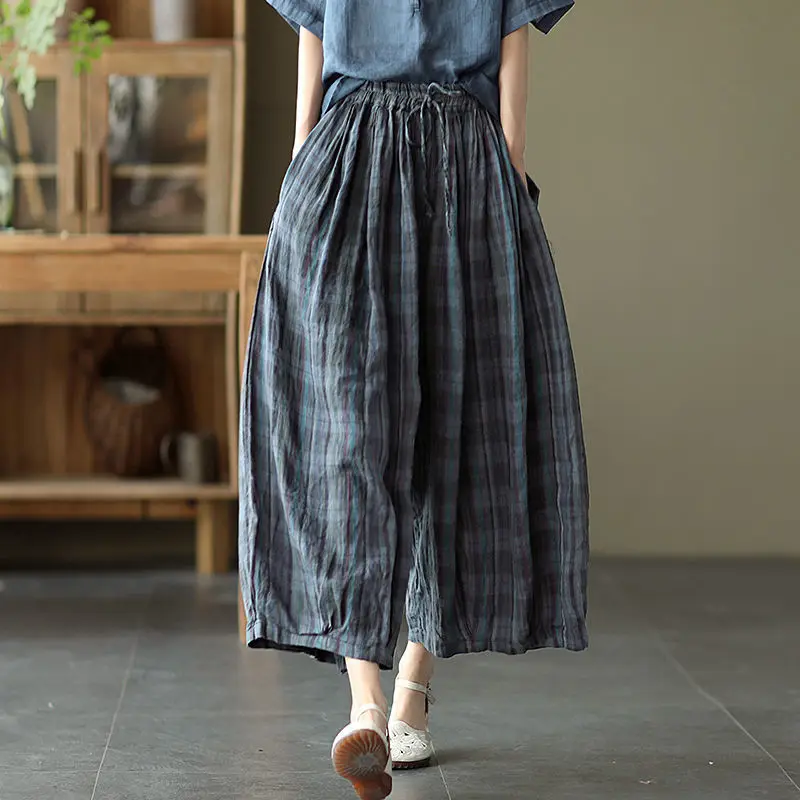 2021 New Arrival Summer Women Cotton Linen Ankle-length Pants Casual Loose Elastic Waist Vintga Plaid Print Wide Leg Pants W685
2021 New Arrival Summer Women Cotton Linen Ankle-length Pants Casual Loose Elastic Waist Vintga Plaid Print Wide Leg Pants W685
