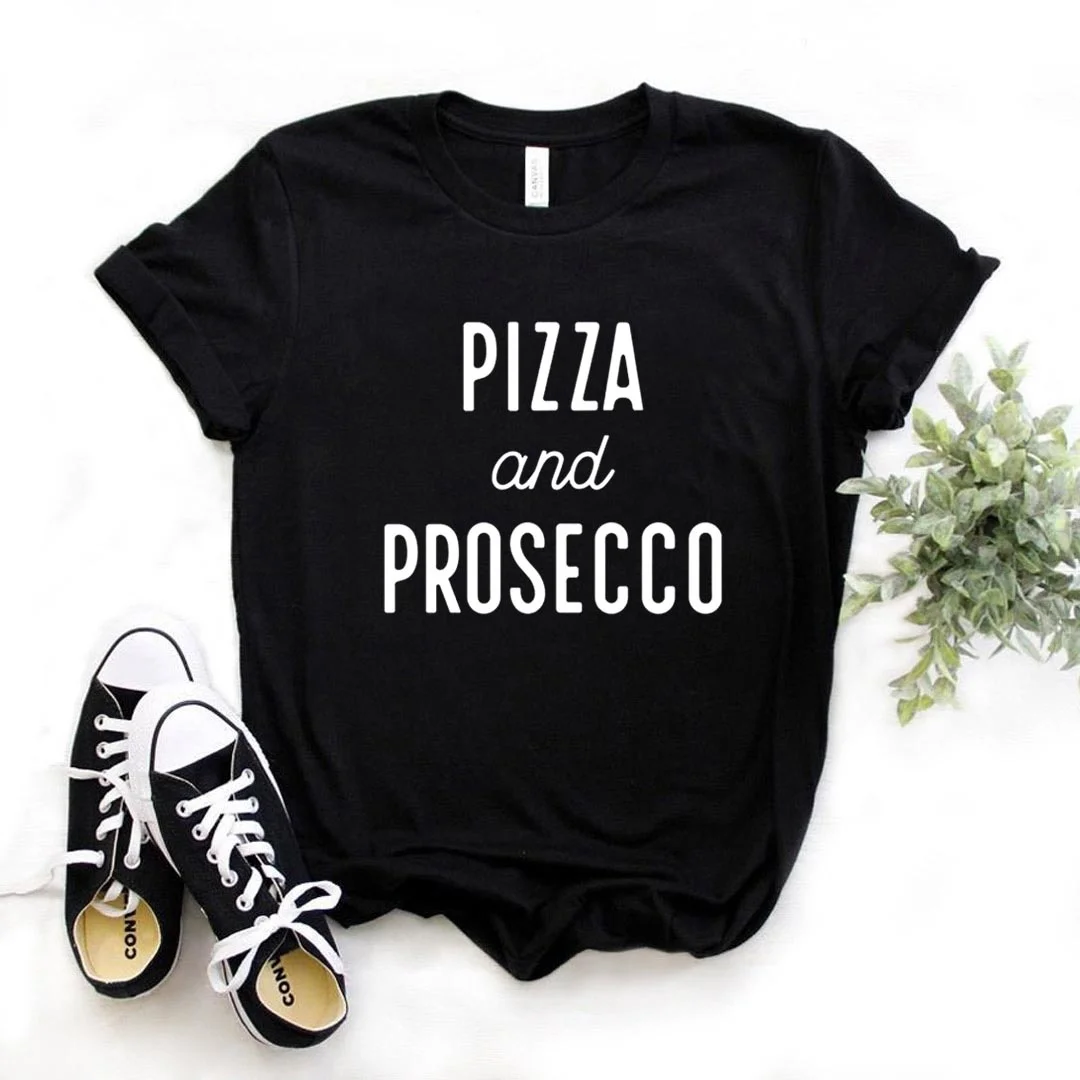 

Женские хлопковые футболки с принтом пиццы и Prosecco, Повседневная забавная футболка для девушек Yong, хипстерский Топ T613