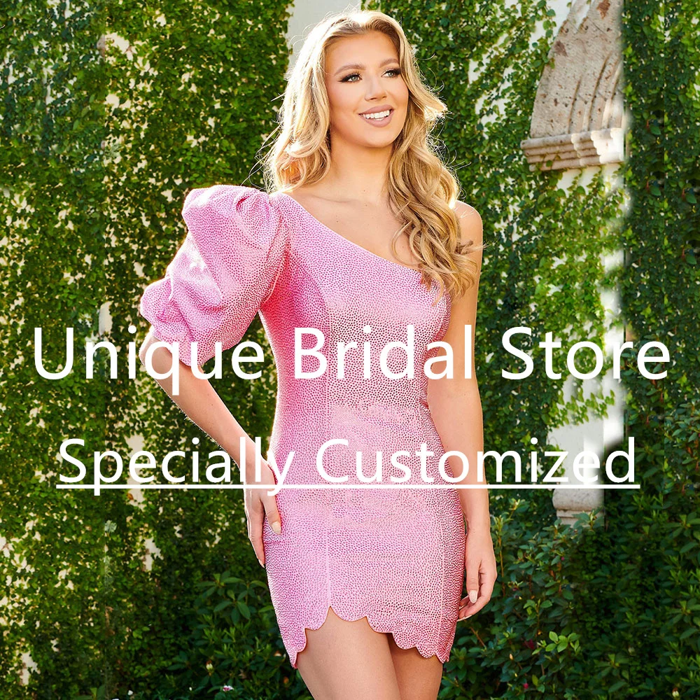 Luxury Mini Stain Cocktail Dresses One-shoulder Sheath Prom Dress Puff Sleeve Crystal Back Zipper Sexy Beautiful Homecoming Gown
Luxury Mini Stain Cocktail Dresses One-shoulder Sheath Prom Dress Puff Sleeve Crystal Back Zipper Sexy Beautiful Homecoming Gown