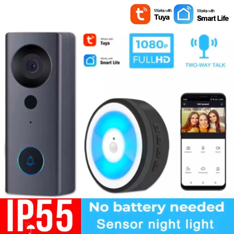 Tuya WiFi Smart Doorbell Wireless Smart Home Waterproof 1080P HD Video Door Bell Camera With 2 Way Audio Night Light Intercom
Tuya WiFi Smart Doorbell Wireless Smart Home Waterproof 1080P HD Video Door Bell Camera With 2 Way Audio Night Light Intercom