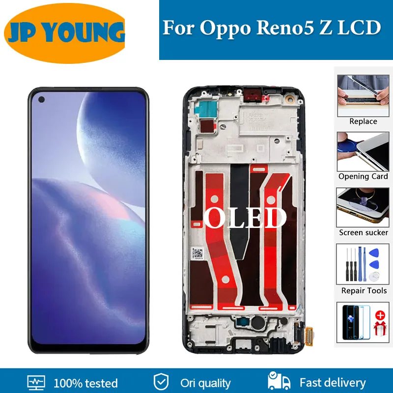 OLED-дисплей 6,43 дюйма для Oppo Reno5 Z, ЖК-дисплей CPH2211 Reno5Z, 4G, телефон с сенсорным датчиком, дигитайзер в сборе для Reno 5Z, Замена ЖК-дисплея