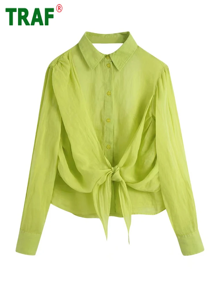 TRAF Green Women Shirt Bow Backless Blouses Women Summer Streetwear Button Up Shirts Woman Long Sleeve Collared Top Female Tunic
TRAF Green Women Shirt Bow Backless Blouses Women Summer Streetwear Button Up Shirts Woman Long Sleeve Collared Top Female Tunic