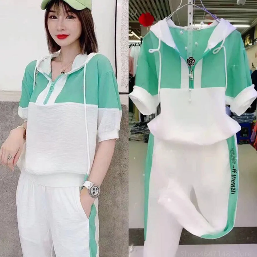 Pants Sets Top Leisure Sports Suit Women's Summer Short Sleeve Loose Versatile Sweatsuit Blouses Clothes Plus Size Workout Set
Pants Sets Top Leisure Sports Suit Women's Summer Short Sleeve Loose Versatile Sweatsuit Blouses Clothes Plus Size Workout Set