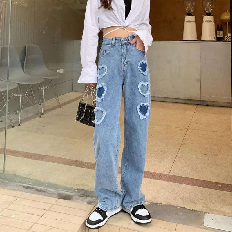 2022New Y2k Solid Vintage Heart Printed Stitching Straight Trousers 2022 Spring Female Fashion Casual High Waist Streetwear Jean 
2022New Y2k Solid Vintage Heart Printed Stitching Straight Trousers 2022 Spring Female Fashion Casual High Waist Streetwear Jean