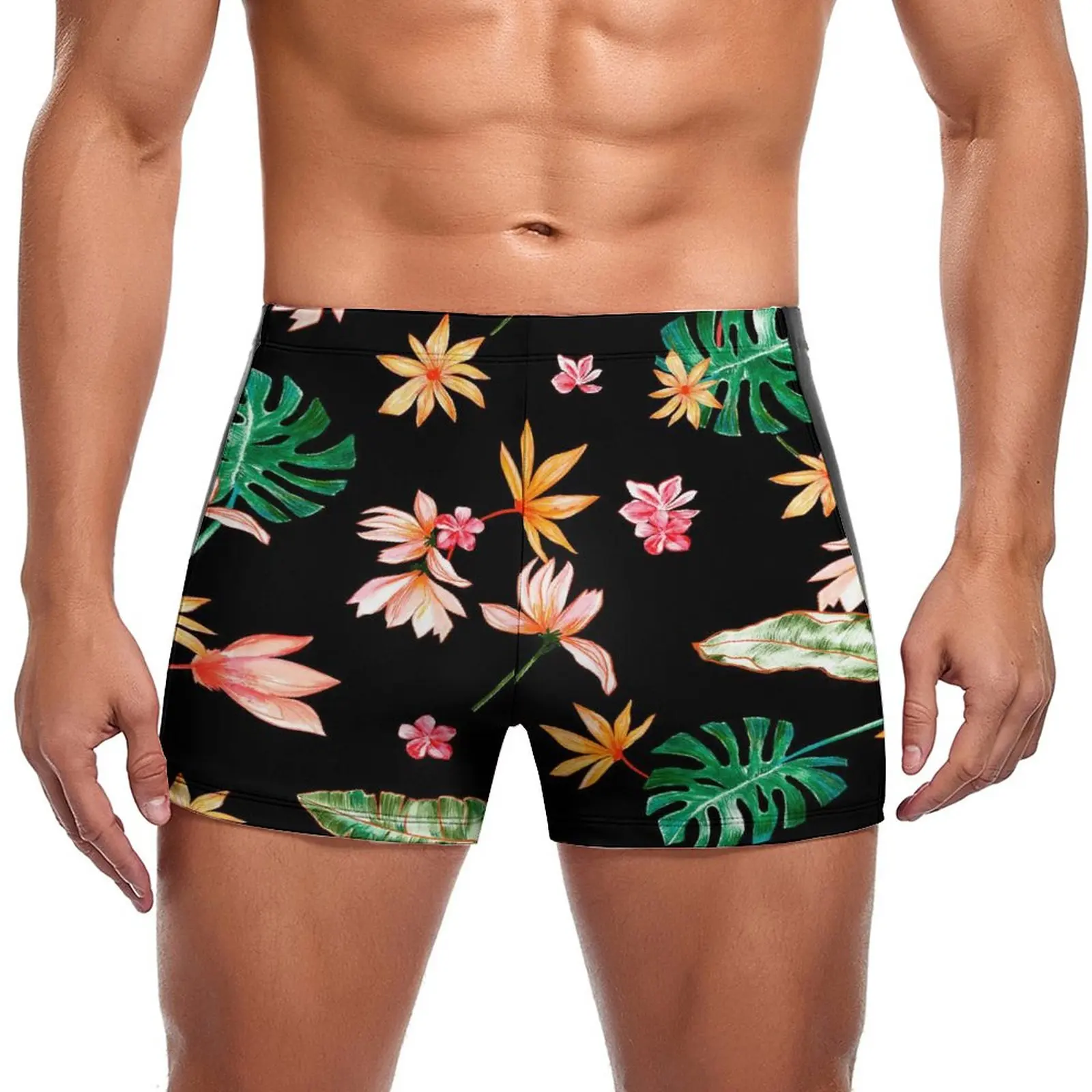 

Floral Print Swimming Trunks Palm Leaf Trendy Trending Elastic Swim Boxers Beach Push Up Men Swimsuit