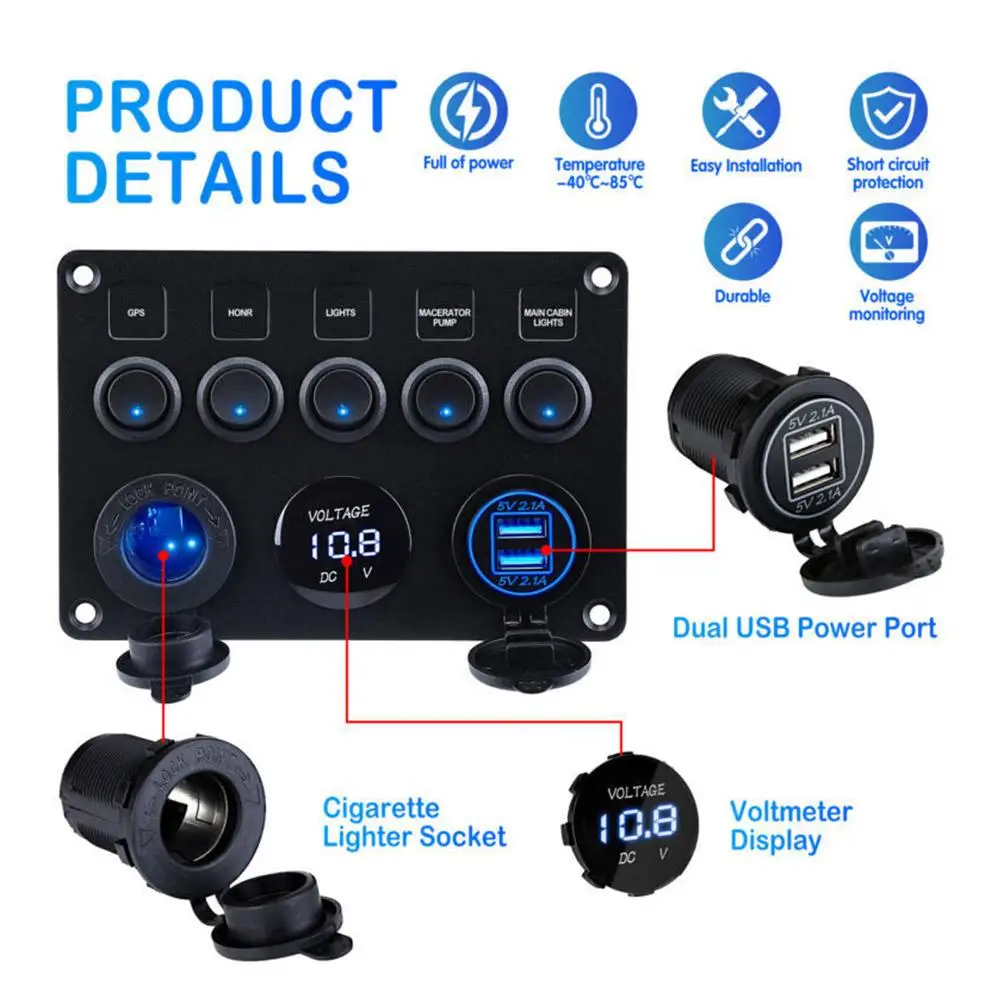 5 Gang Led Switch Panel 12v Power Outlet 4.2a Dual Usb Charger Digital Voltmeter Toggle Combination For Boat Truck M I8i7
5 Gang Led Switch Panel 12v Power Outlet 4.2a Dual Usb Charger Digital Voltmeter Toggle Combination For Boat Truck M I8i7